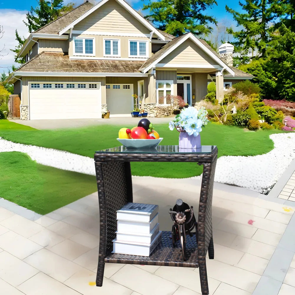 Outdoor Patio Furniture 1 Piece Coffee Table with Clear Tempered Glass for Backyard Lawn Garden Decor