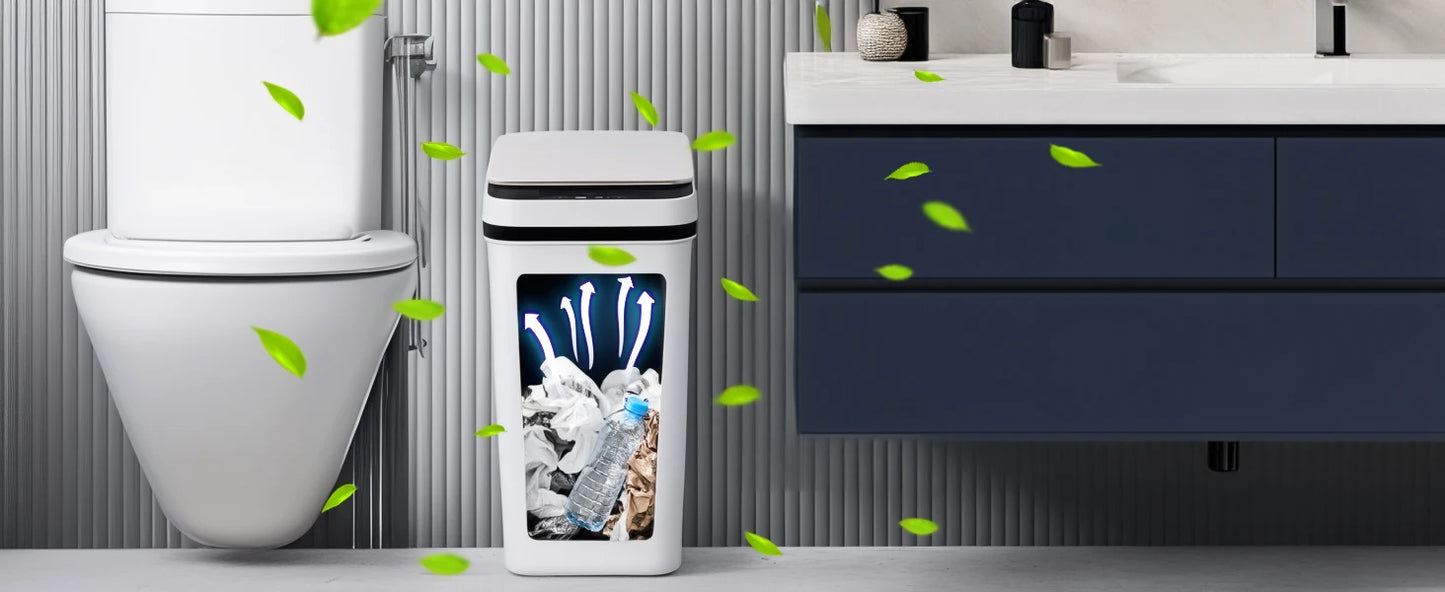 2 Pack 12L Bathroom Automatic Trash Cans Touchless Motion Sensor Slim with Lid for Bathroom Bedroom Living Room Office White