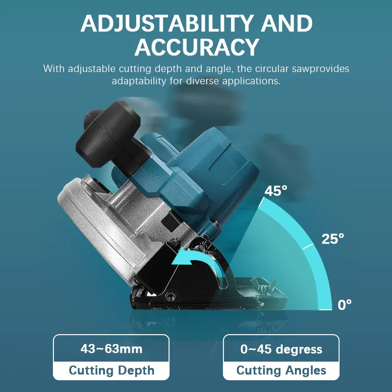 5/7 Inch Brushless Electric Circular Saw 45 Degree Wood Cuttiing Saw Handheld Woodworking Saw Tool For Makita 18V Battery Pin