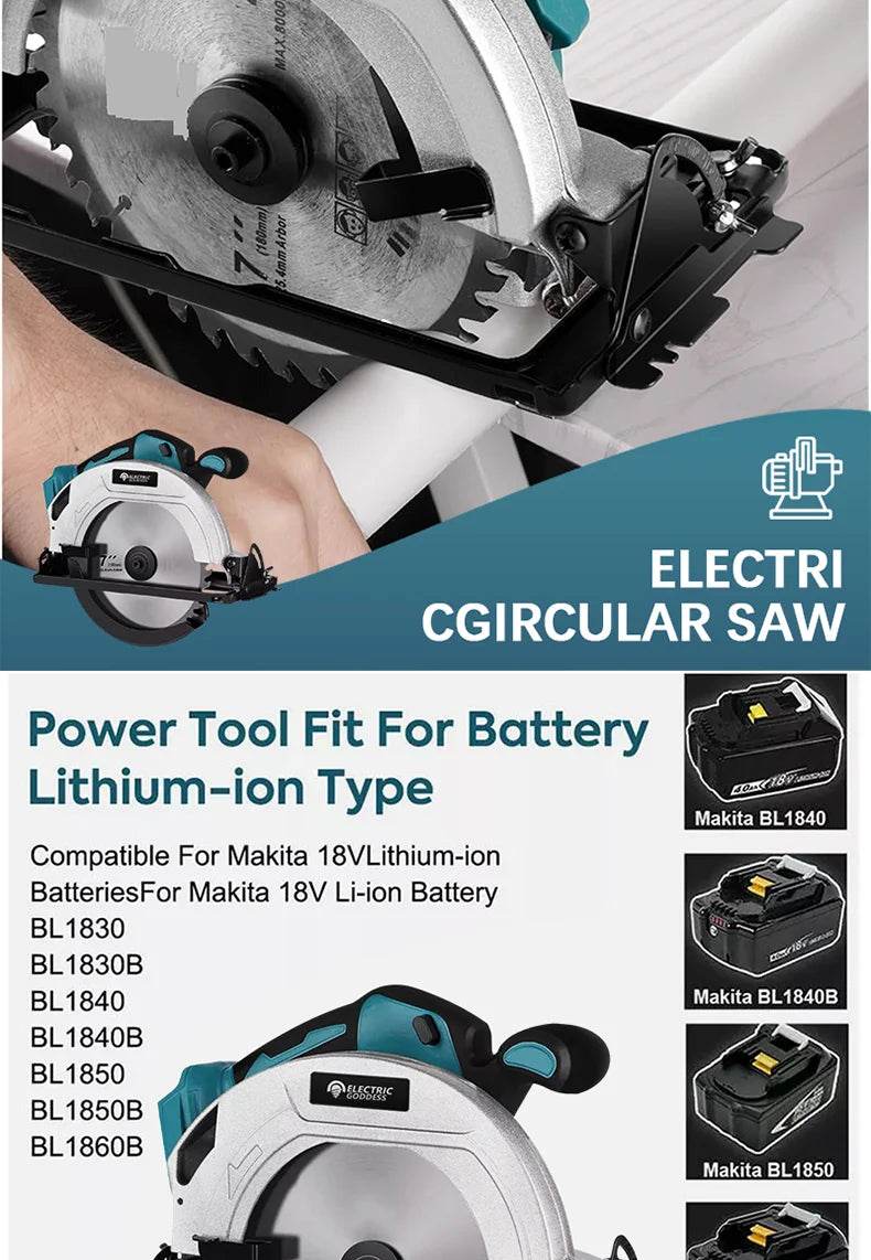 5/7 Inch Brushless Electric Circular Saw 45 Degree Wood Cuttiing Saw Handheld Woodworking Saw Tool For Makita 18V Battery Pin