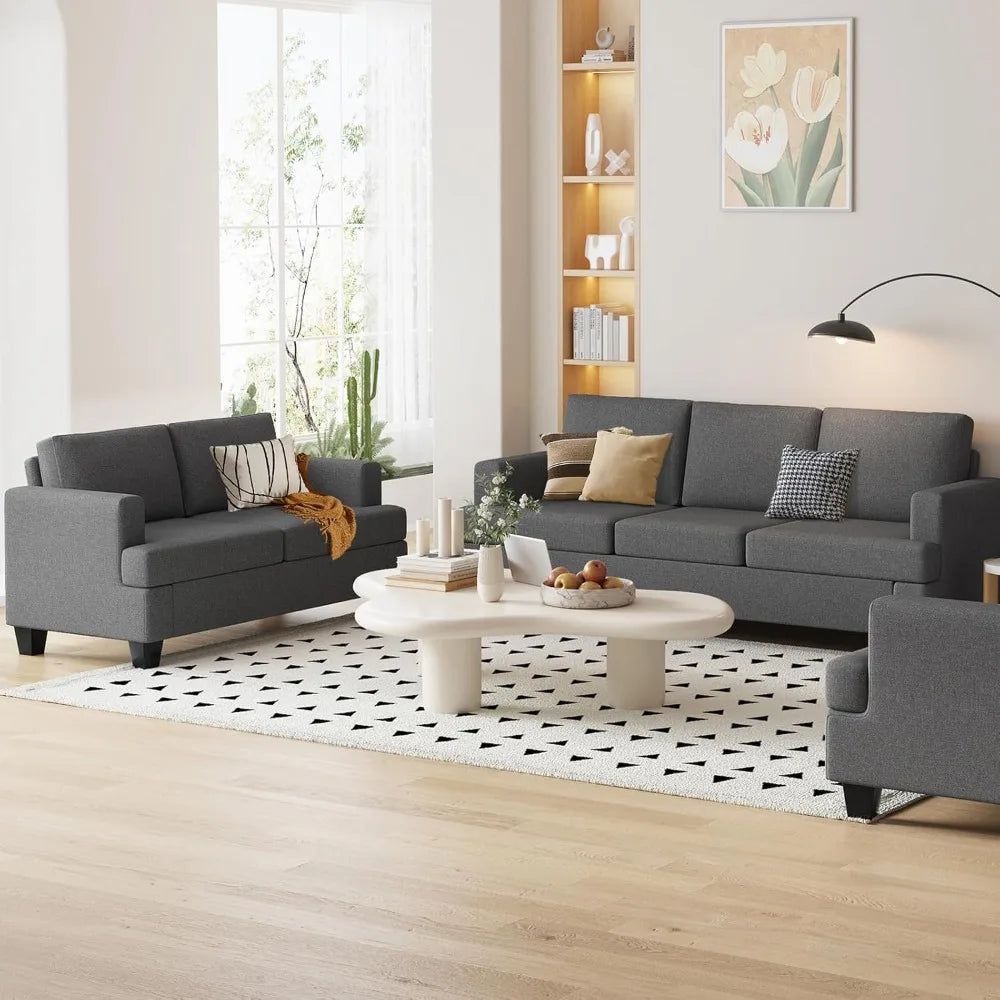 85 inch Grey 3 Seater Couches, Modern Cozy Deep Seat Sofa, Comfy Fluffy Couch for Living Room, Small Couches for, Customized