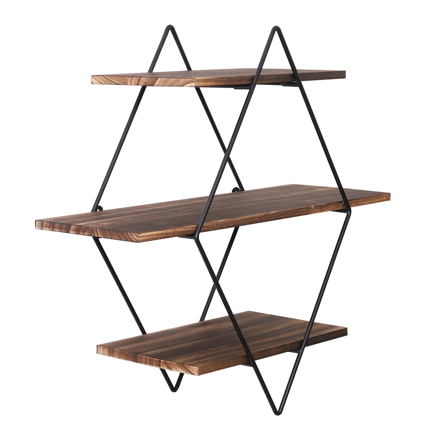 3 Tier Industrial Geometry Wood Floating Shelf Heavy Duty Hanging Wall Mounted Unit