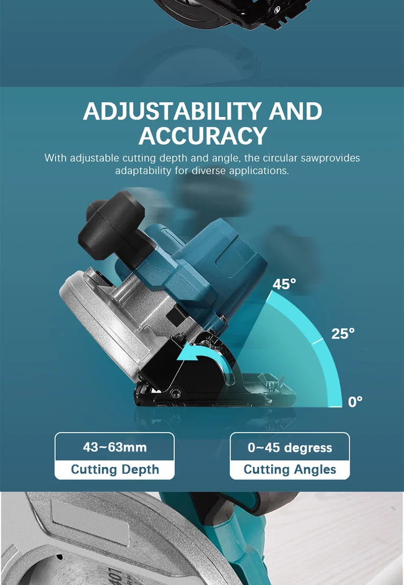 5/7 Inch Brushless Electric Circular Saw 45 Degree Wood Cuttiing Saw Handheld Woodworking Saw Tool For Makita 18V Battery Pin