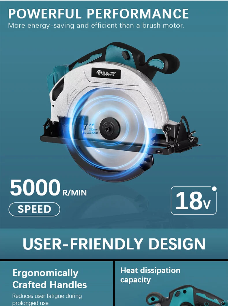 5/7 Inch Brushless Electric Circular Saw 45 Degree Wood Cuttiing Saw Handheld Woodworking Saw Tool For Makita 18V Battery Pin