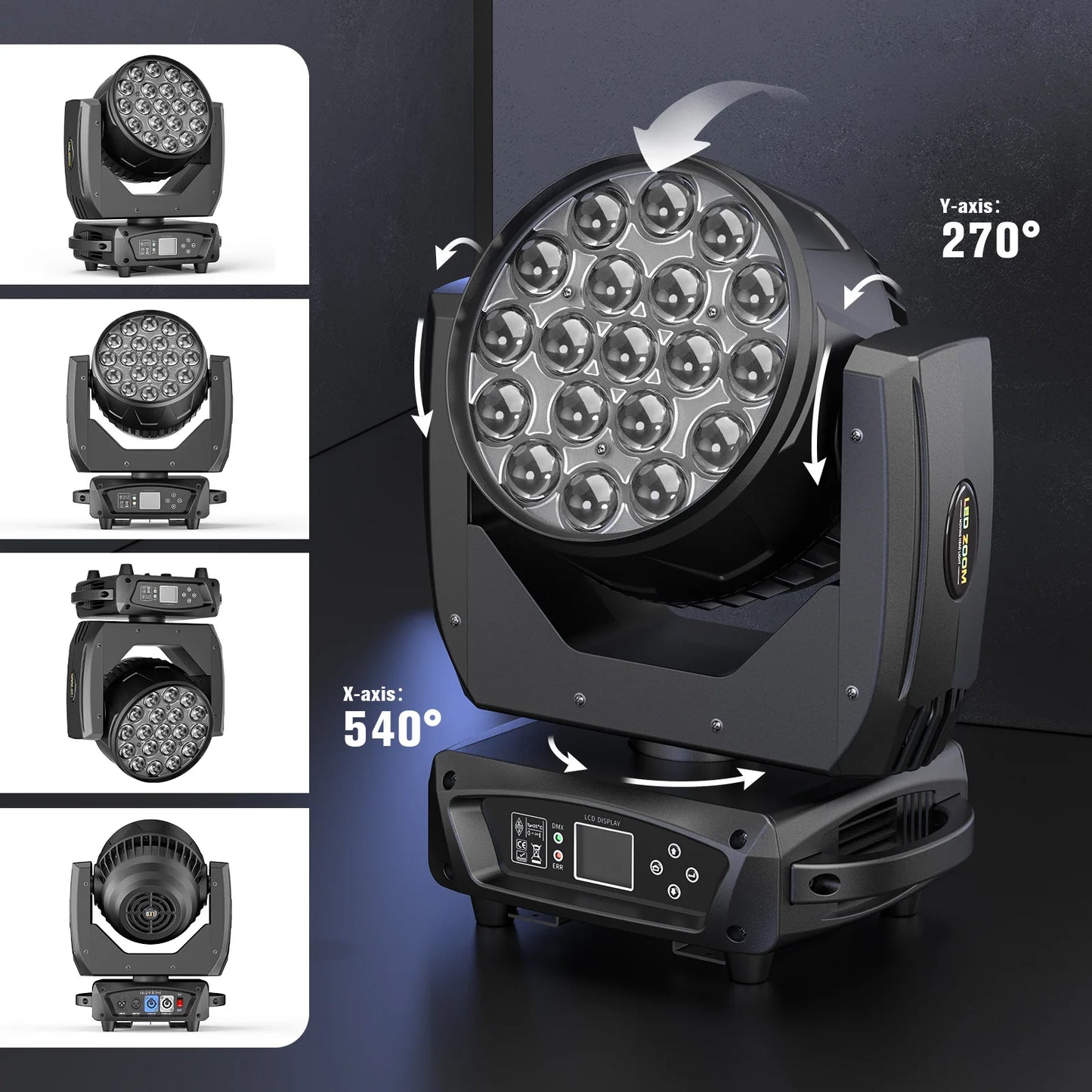 4PCS 19x15W Moving Head Light Beam RGBW Stage Effect Lighting Projector Zoom Wash Lights for Party Concert Theater Live Show Bar