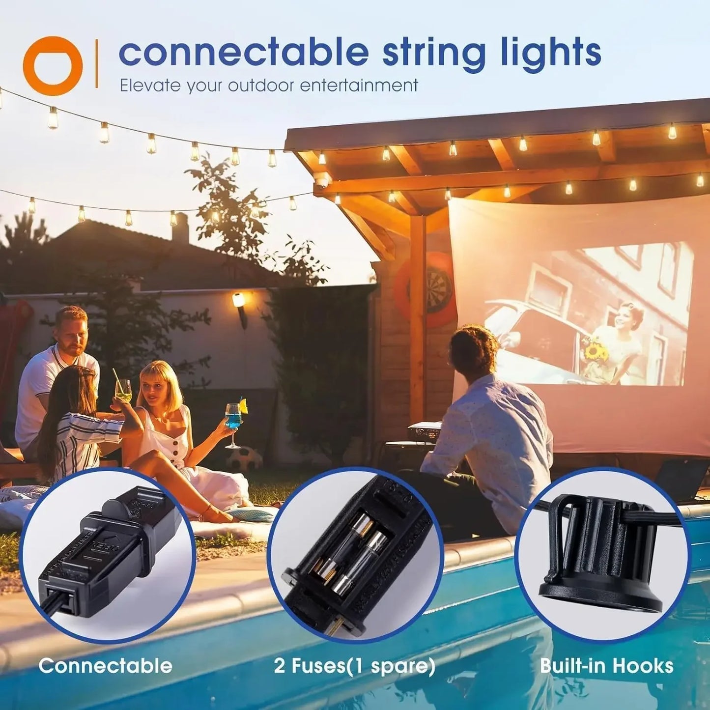 150FT LED Outdoor String Lights Waterproof Patio Lights Shatterproof ST38 Replaceable Bulbs Dimmable Outside Hanging Lights
