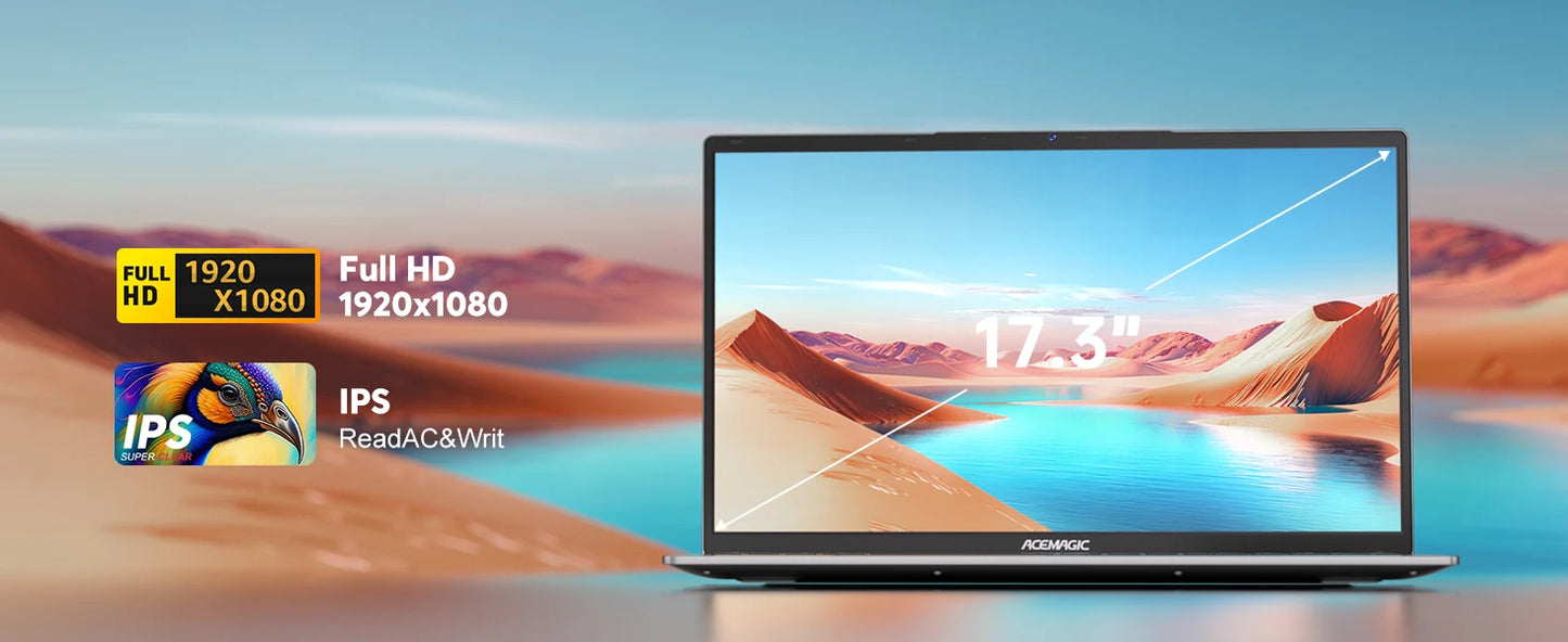 NIPOGI 17.3" Laptop FHD 1920×1080 Display, 16GB RAM 512GB SSD Laptop, Windows 11 Laptops Computer, HDMI, Type-C, USB3.2,Light&Th