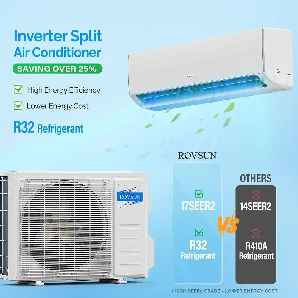 11500 BTU Wifi Enabled Mini Split Air Conditioner & Heater, 17 SEER2 115V Inverter Ductless Wall AC Unit with Pre-Charged Conden