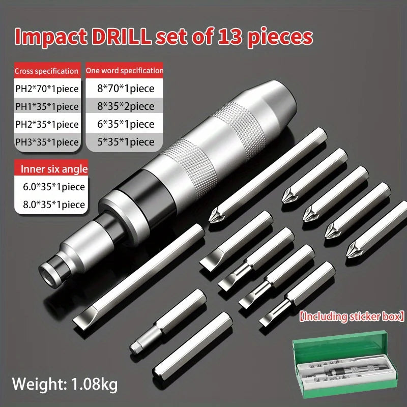 Heavy-Duty Impact Screwdriver Set - Manual Power Tool for Stubborn Screws, Automotive & Machinery Repair - Chrome Vanadium Steel