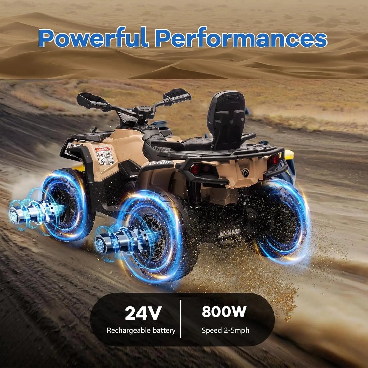 2 Seater Ride On ATV for Kids, 24V Four Wheeler Electric ATV Battery Powered with Leather Seat, Safety Belt Bluetooth 3 Speeds