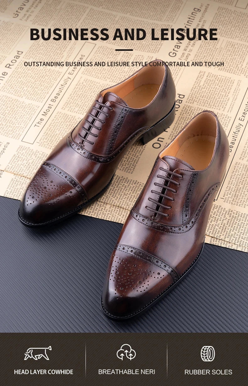 Luxury Mens Leather Wedding Shoes China Factory Hot Selling Handmade Genuine Men Formal Dress Shoes Lace-Up Classic Brogue Shoe