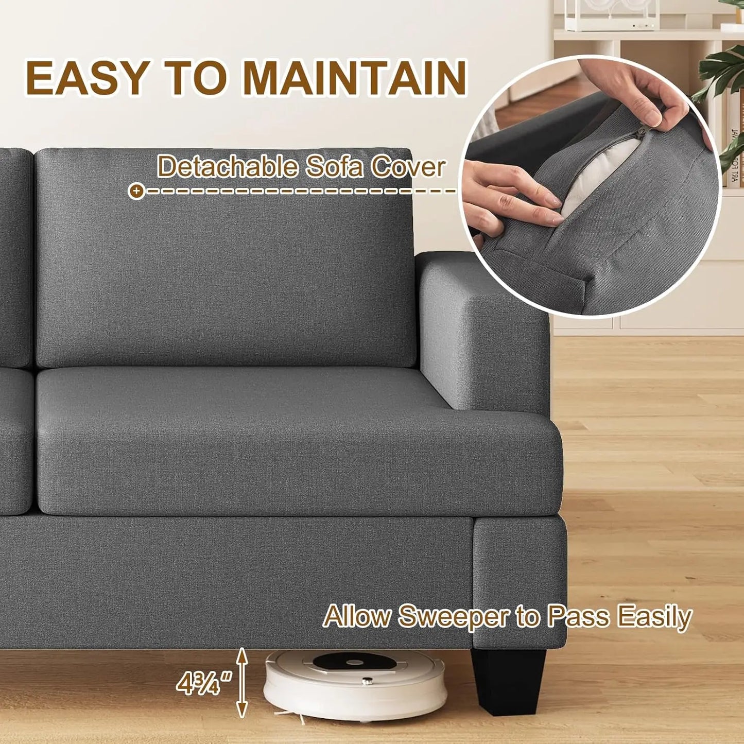 85 inch Grey 3 Seater Couches, Modern Cozy Deep Seat Sofa, Comfy Fluffy Couch for Living Room, Small Couches for, Customized