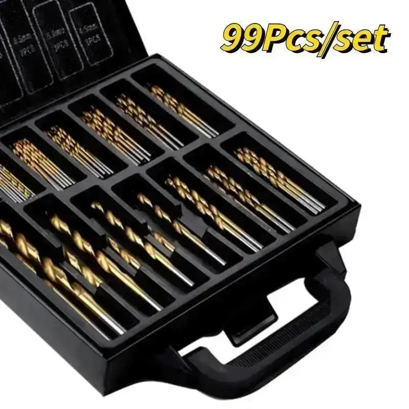 99 Pcs Titanium Coated Twist Drill Bit Set, 4241 HSS 135° Tip Metric Drill Bits Size From 1.5-10mm For Metalworking, Woodworking
