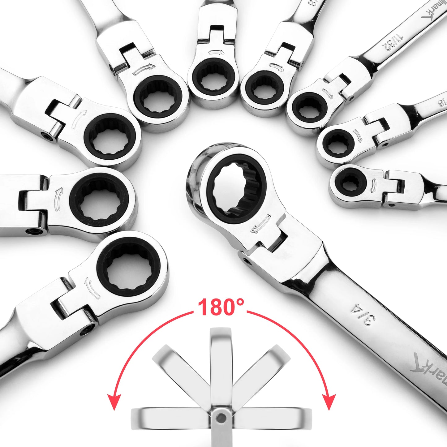 14-Piece Wrench Set, Ratcheting Wrench Set, Metric 6-19mm,Chrome Vanadium Steel with Storage Bag for truck/garage projects, etc.