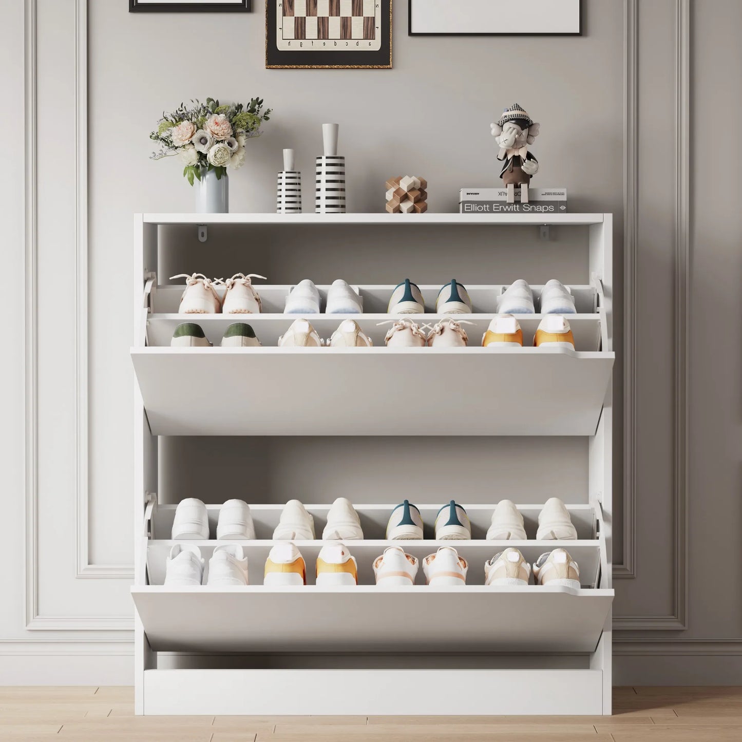 Shoe Cabinet with 2 Flip Drawers, Shoe Storage Cabinet for Entryway, Free Standing Shoe Storage Organizer for Hallway