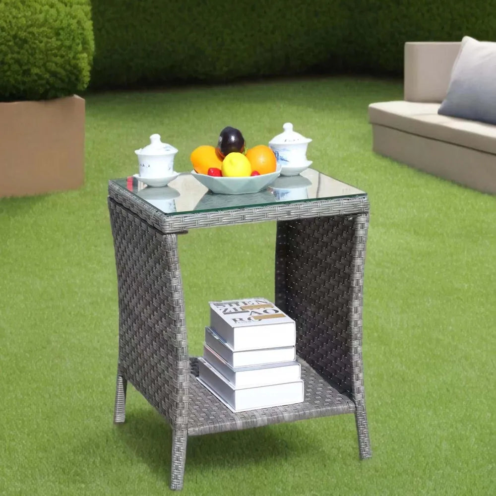 Outdoor Patio Furniture 1 Piece Coffee Table with Clear Tempered Glass for Backyard Lawn Garden Decor