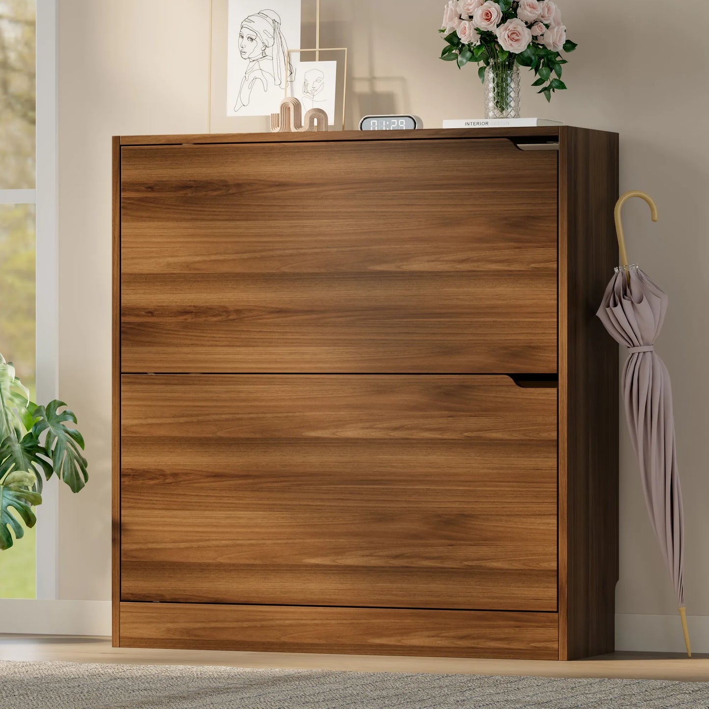 Shoe Cabinet with 2 Flip Drawers, Shoe Storage Cabinet for Entryway, Free Standing Shoe Storage Organizer for Hallway