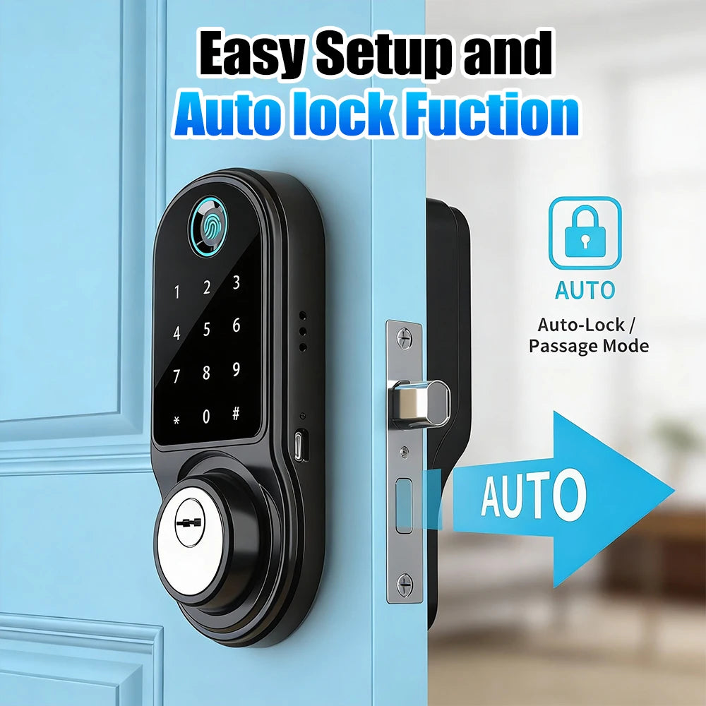 Bluetooth Smart Deadbolt Lock Keyless Entry Fingerprint Door Lock with Touch Keypad IC Card Physical Key APP Remote Temporary Code Auto Lock for Front Door Home Apartment Rental