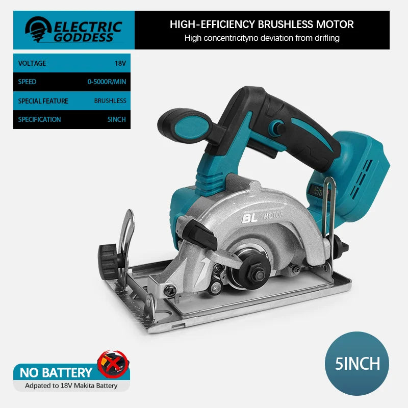 5/7 Inch Brushless Electric Circular Saw 45 Degree Wood Cuttiing Saw Handheld Woodworking Saw Tool For Makita 18V Battery Pin