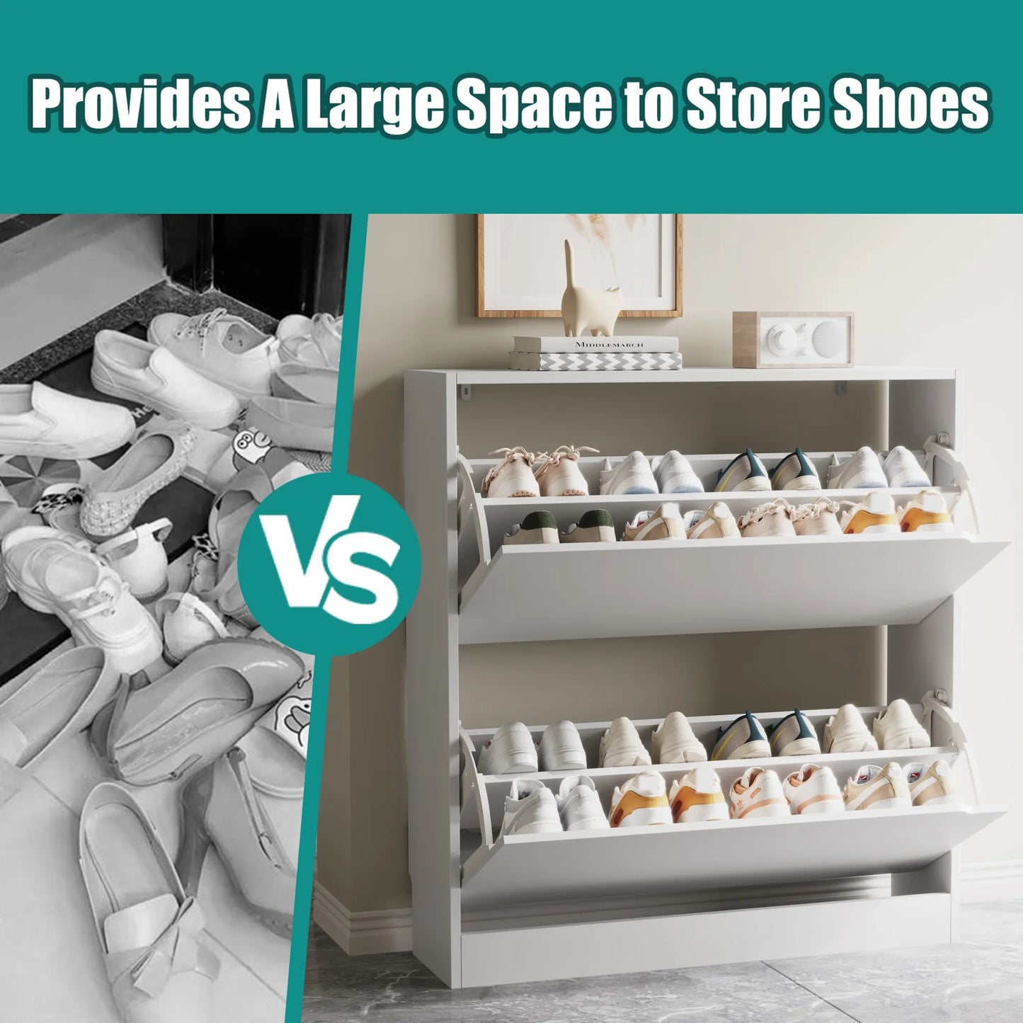 Shoe Cabinet with 2 Flip Drawers, Shoe Storage Cabinet for Entryway, Free Standing Shoe Storage Organizer for Hallway