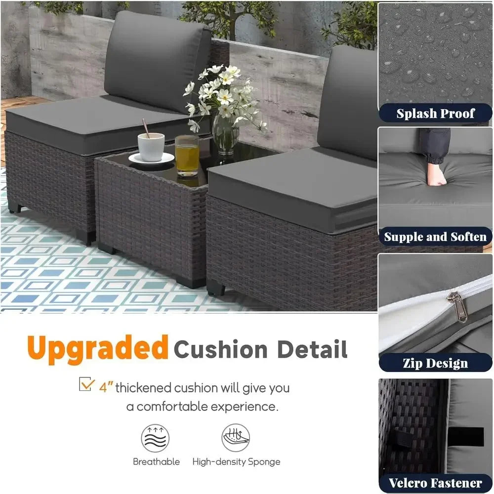 10-Piece Outdoor Patio Furniture Set with 43in Propane Fire Pit Table and PE Rattan Wicker Sofa Set with Swivel Rocking Chairs,