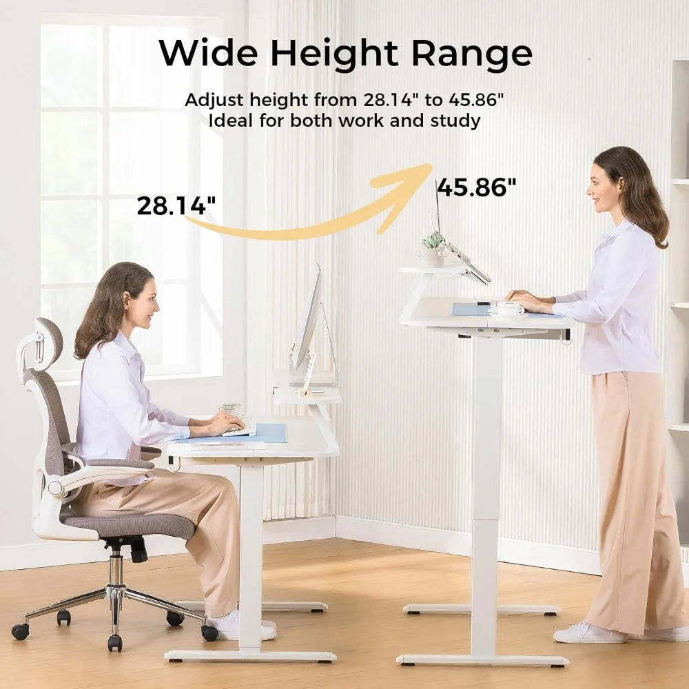 Electric Standing Desk with Drawers, 48 x 24'' Sit Stand up Desk with Monitor Stand, Laptop Stand, Height Adjustable Ergonomic