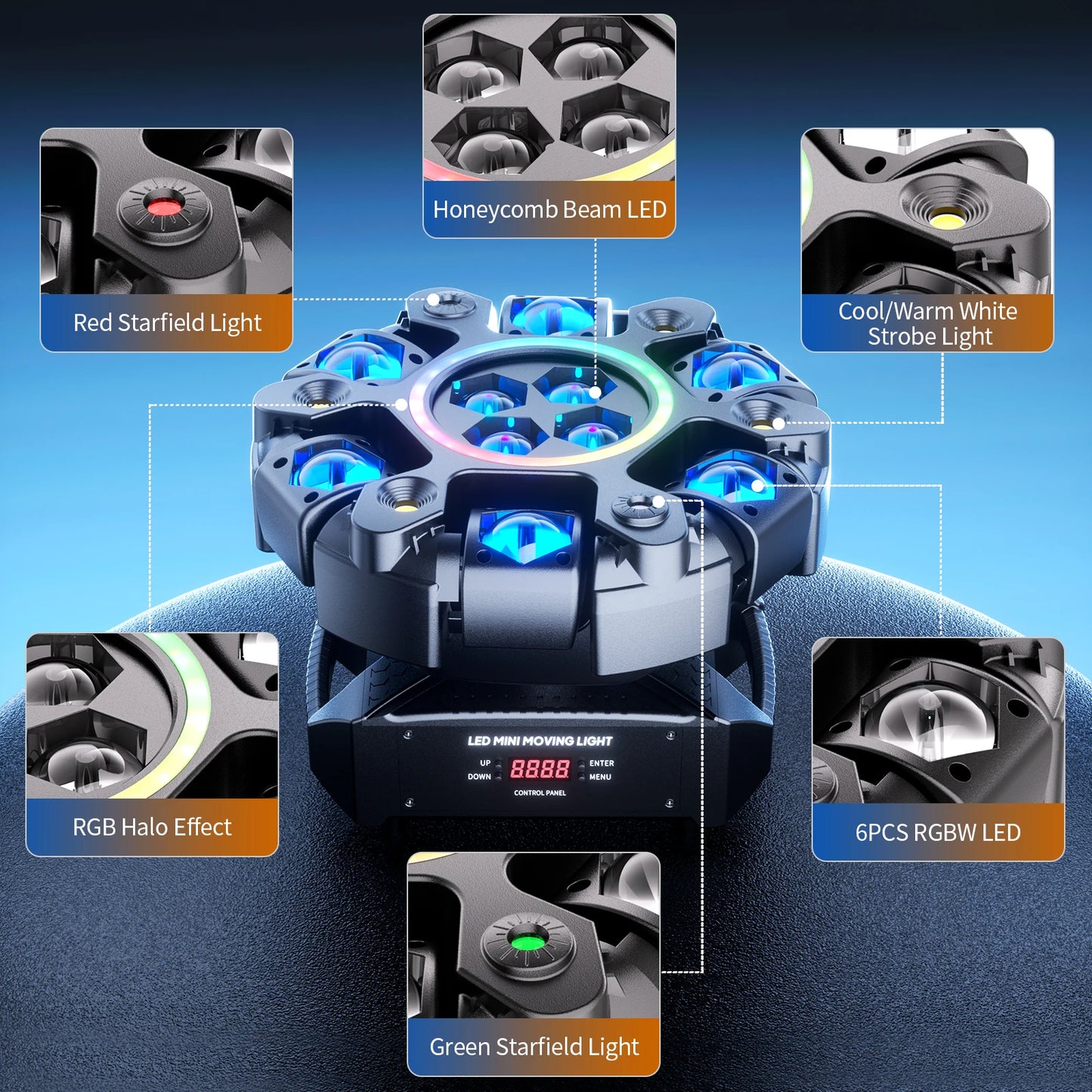U'King 150W 6-Arm RGBW Beam Moving Head Light With Ring Effect DJ Light DMX Strobe Stage Light For Wedding Live House KTV BarG