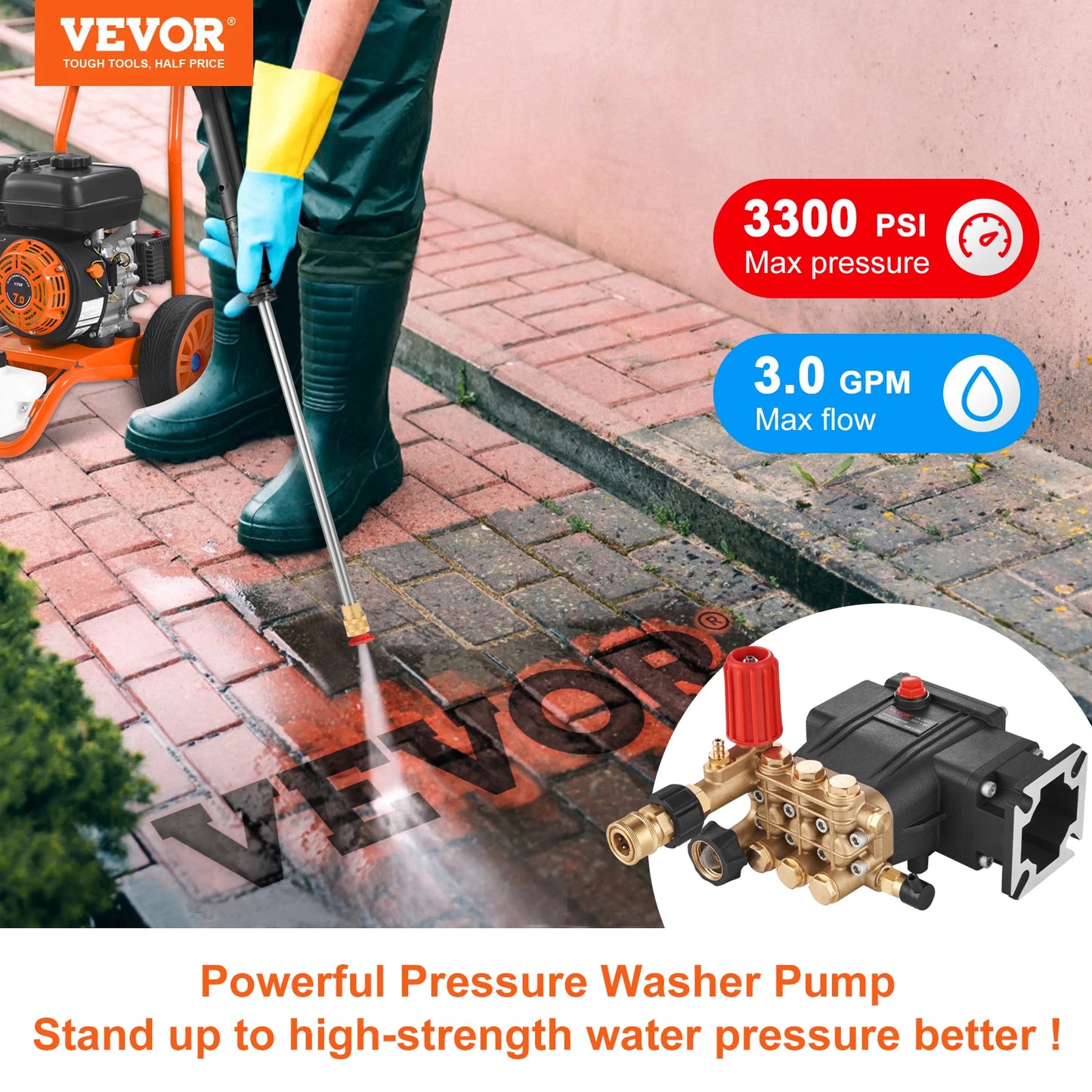SucceBuy 3/4 GPM Horizontal Triplex Pressure Washer Pump Kit Simpson