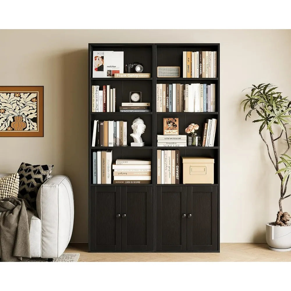 2. Casaottima Black 6-Tier Bookcase with Doors, Floor Standing Display Shelves, Tall Storage Bookhelf for Home Office