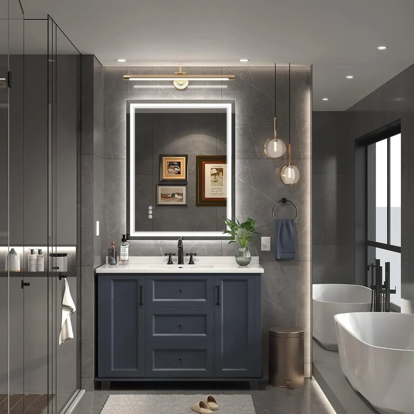 28x36 Inch LED Bathroom Mirror with Front & Backlit Lights, Anti-Fog, Dimmable Memory Function, Tempered Glass