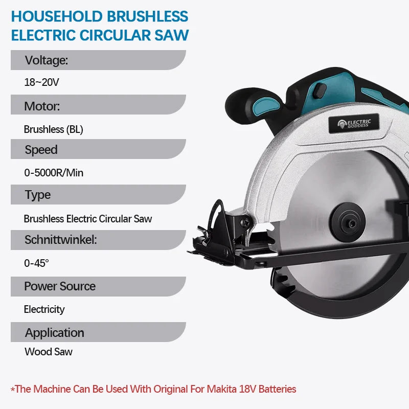 5/7 Inch Brushless Electric Circular Saw 45 Degree Wood Cuttiing Saw Handheld Woodworking Saw Tool For Makita 18V Battery Pin