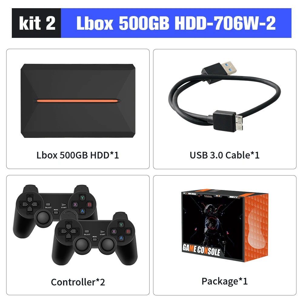 500GB Gaming HDD Launcbox System Emulator Console for PS4/PS3/Switch/PS2/Wii/Wiiu with 3700+ 3D/PC Games for Windows PC/Laptop
