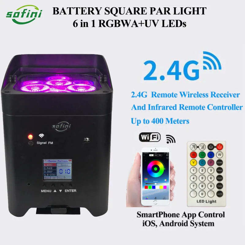 8PCS/ Lot  6x18w Wireless Battery Par With Flight Case RGBWA+UV WIFI APP Control Light For DJ Disco Wedding Stage Lighting