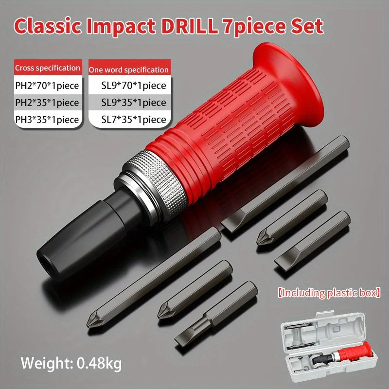 Heavy-Duty Impact Screwdriver Set - Manual Power Tool for Stubborn Screws, Automotive & Machinery Repair - Chrome Vanadium Steel