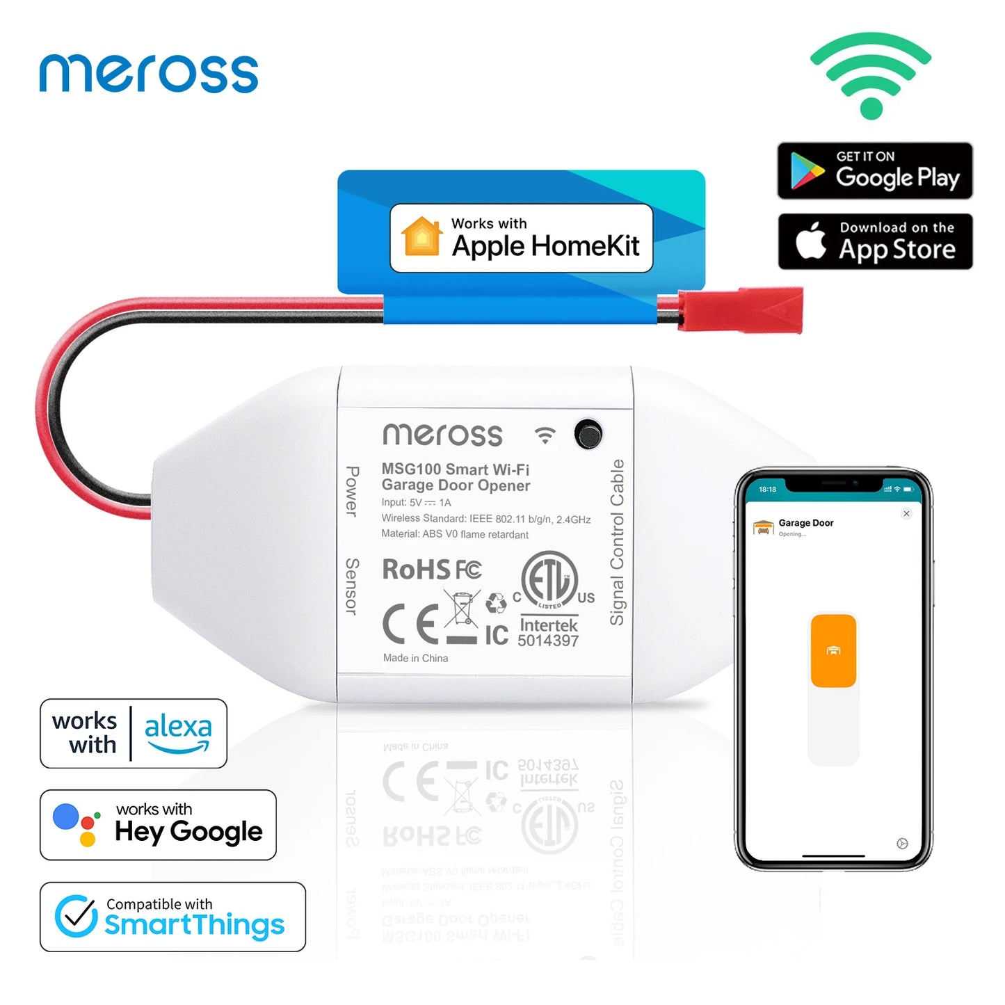 Meross HomeKit Smart WiFi Garage Door Opener MSG100 With Security Alarm Function Remote Control Shipping from US